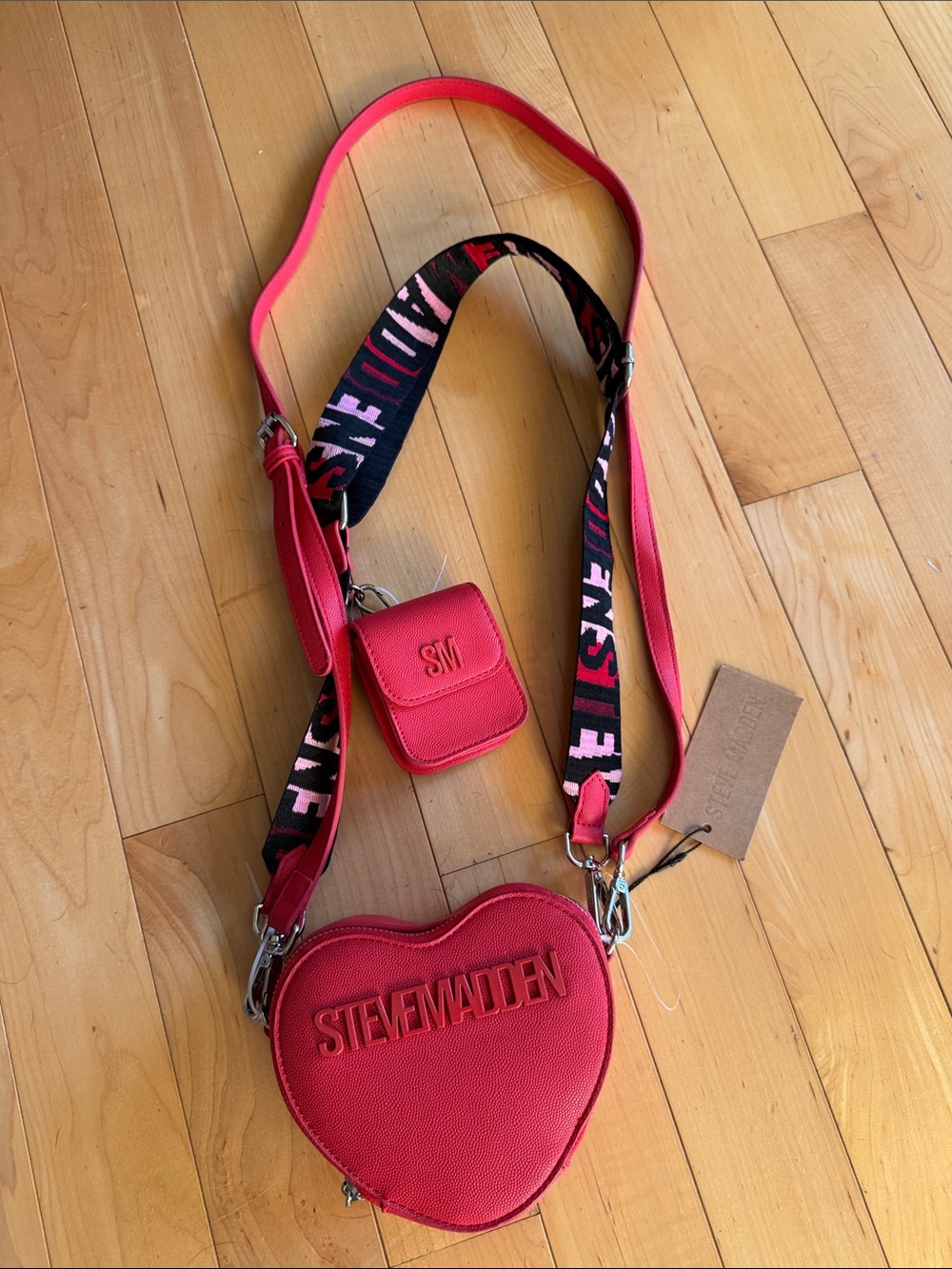 Steve Madden Red Heart Crossbody with Logo Strap